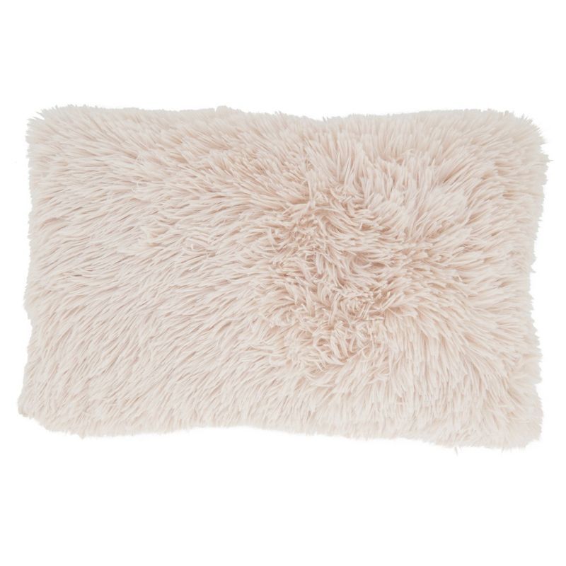 Natural Faux Fur Rectangular Throw Pillow with Down Filling