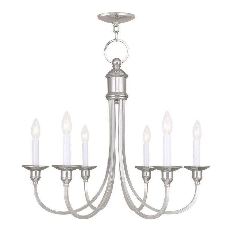 Elegant Polished Nickel 6-Light Candelabra Chandelier