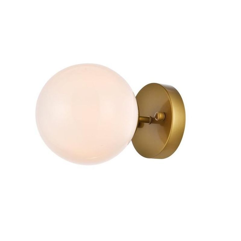 Brass and Frosted White Round Glass Sconce