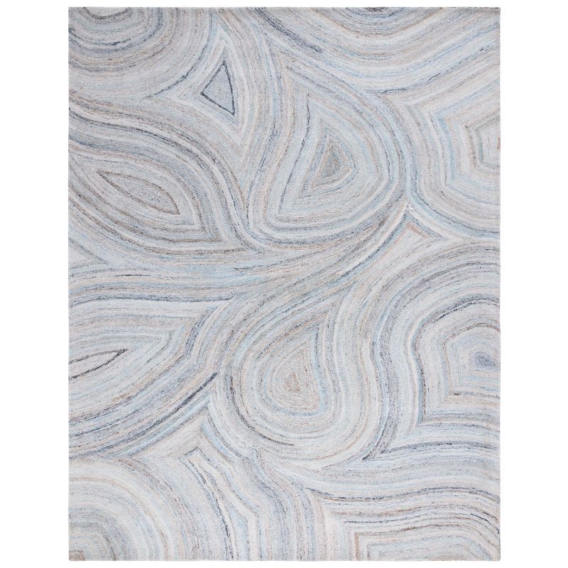 Blue and Beige Abstract 8' x 10' Hand-Tufted Wool Area Rug