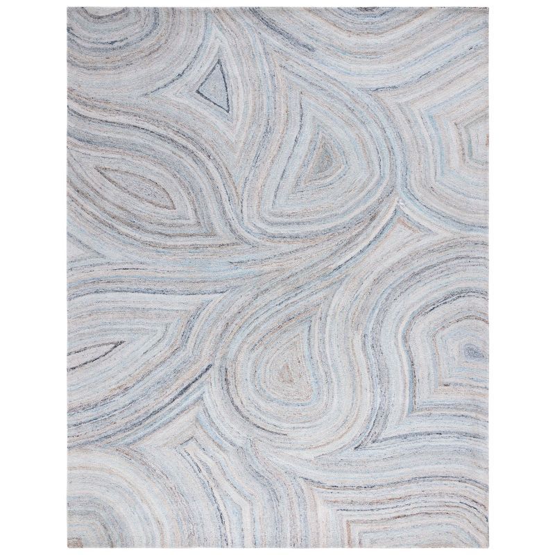 Blue and Beige Abstract 8' x 10' Hand-Tufted Wool Area Rug