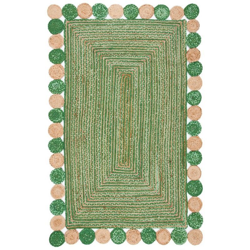 Green and Natural Hand-Knotted Geometric Jute Area Rug