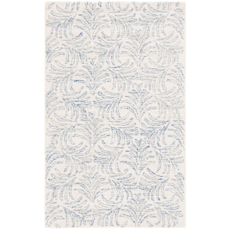 Ivory and Blue Floral Hand-Tufted Wool Area Rug