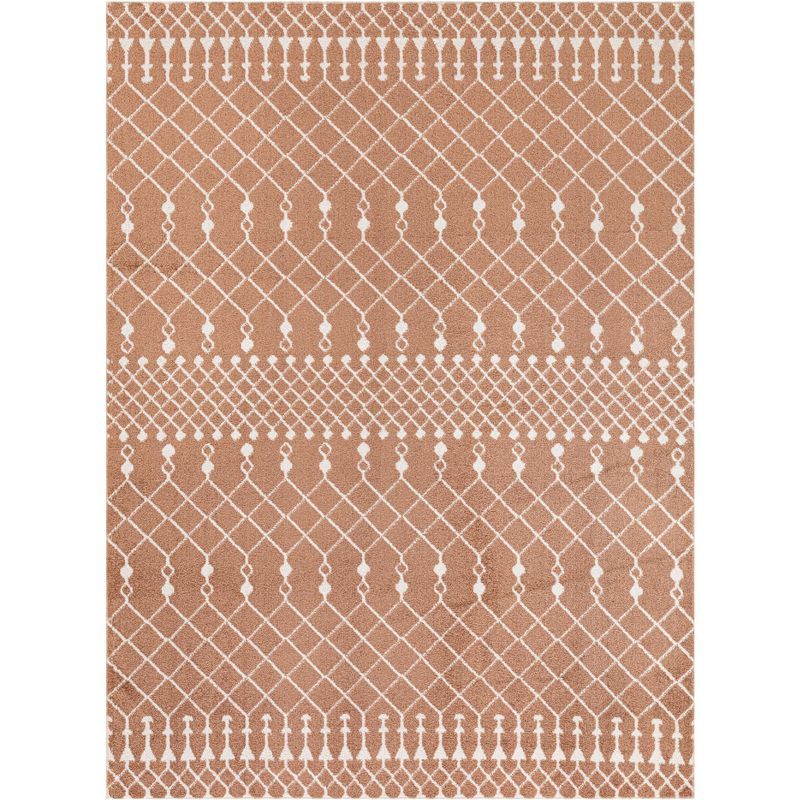 Copper and Ivory Trellis 4' x 6' Washable Synthetic Area Rug