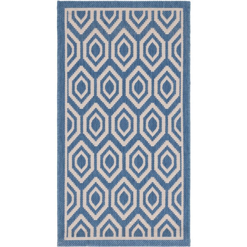 Blue and Beige Geometric Indoor/Outdoor Area Rug