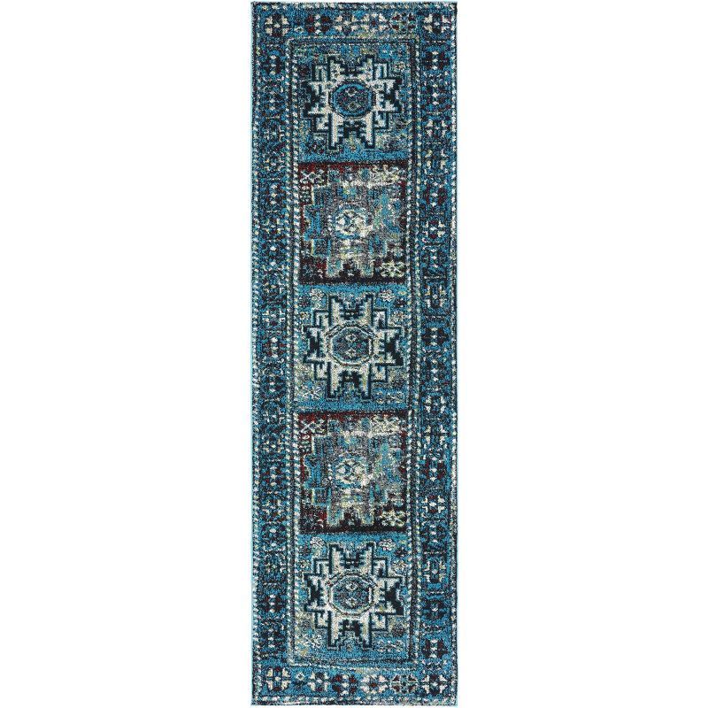 Antique Patina Oriental Runner Rug 26'' x 8' Black and Light Blue