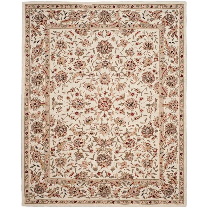 Ivory Floral Hand-Knotted Wool Area Rug