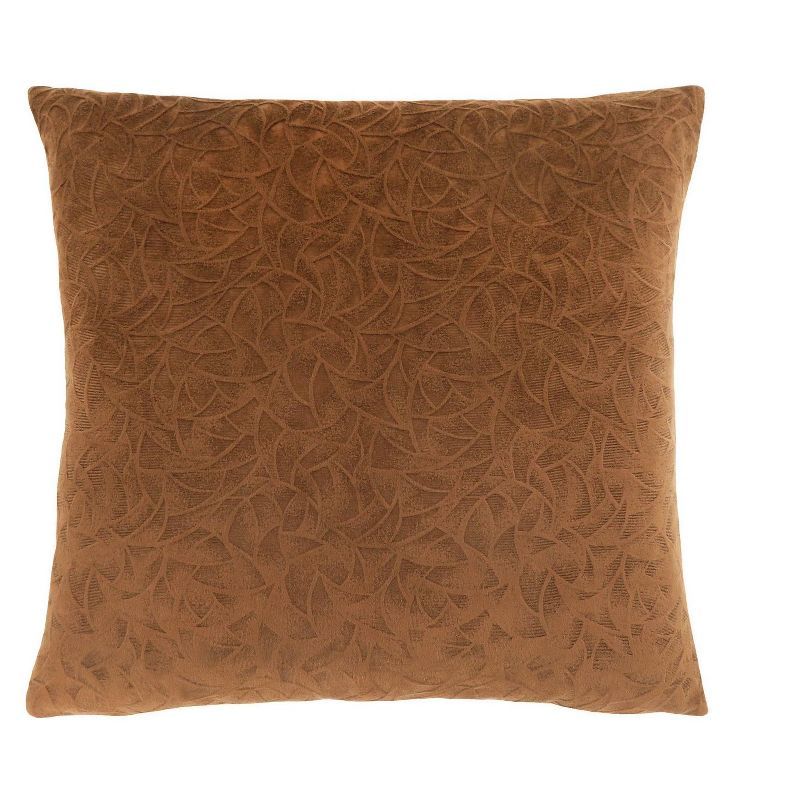 Light Brown Floral Velvet 18'' Square Decorative Throw Pillow