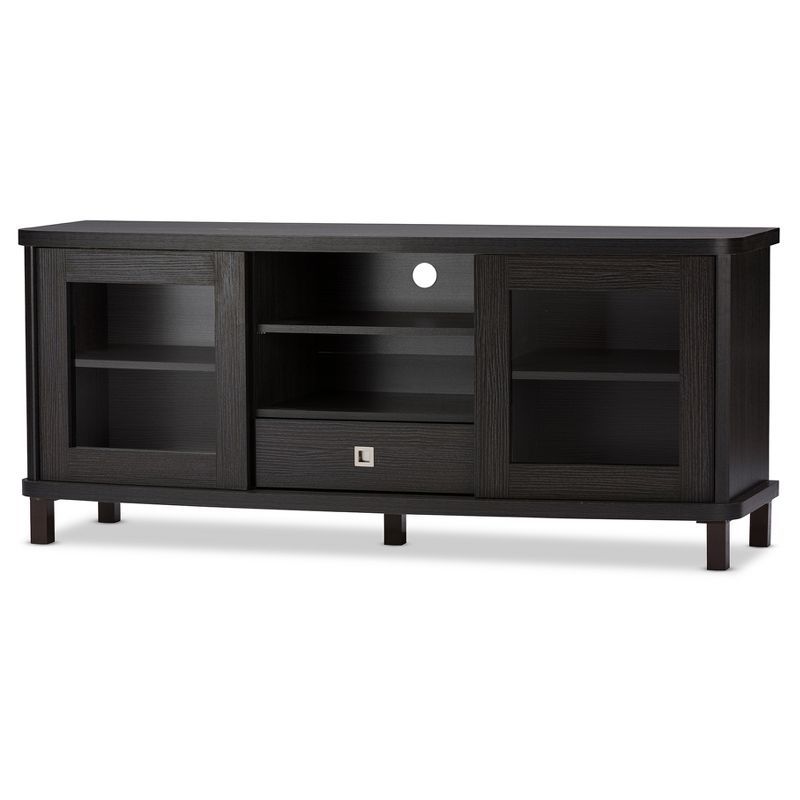 Walda 60'' Greyish Dark Brown Embossed Wood TV Stand with Cabinet