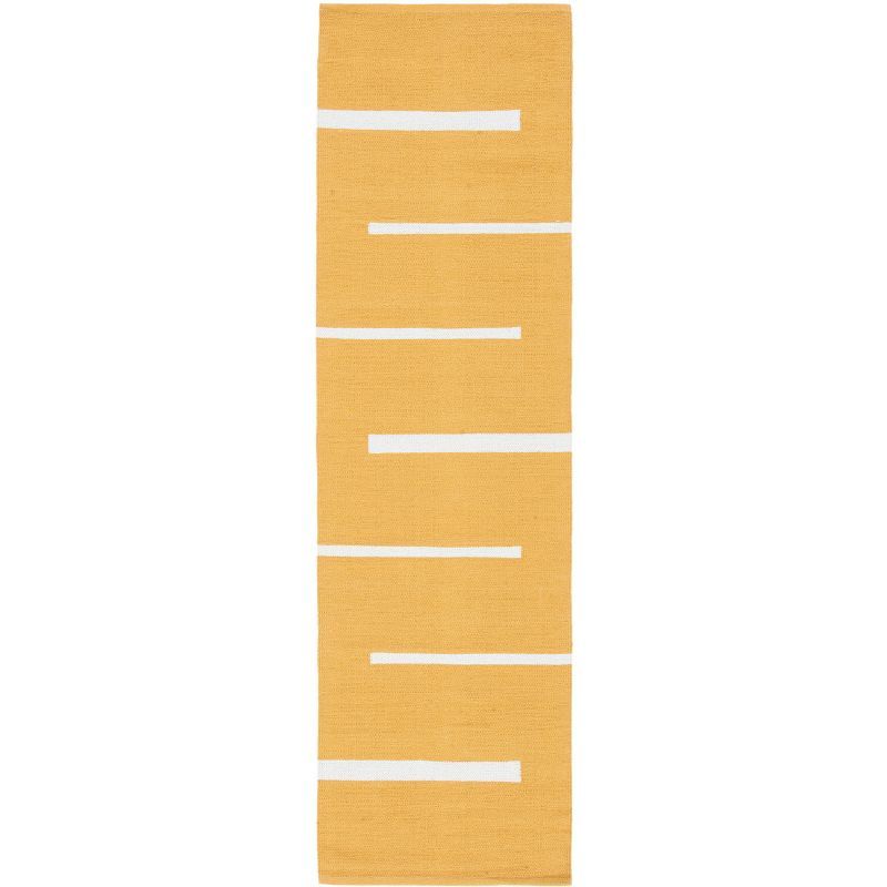 Gold and Ivory Handwoven Cotton Runner Rug, 2'3" x 8'