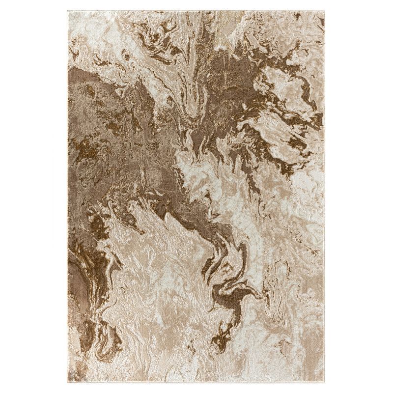 Beige Marble Swirl Abstract 6' x 9' Synthetic Area Rug