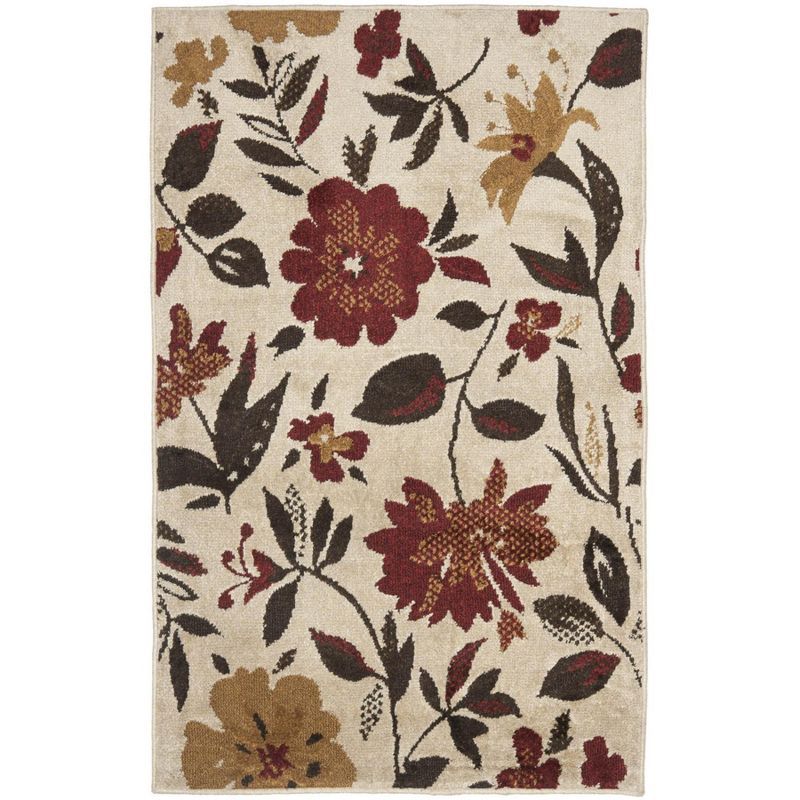 Ivory and Red Floral Wool Rectangular Area Rug 3' x 5'