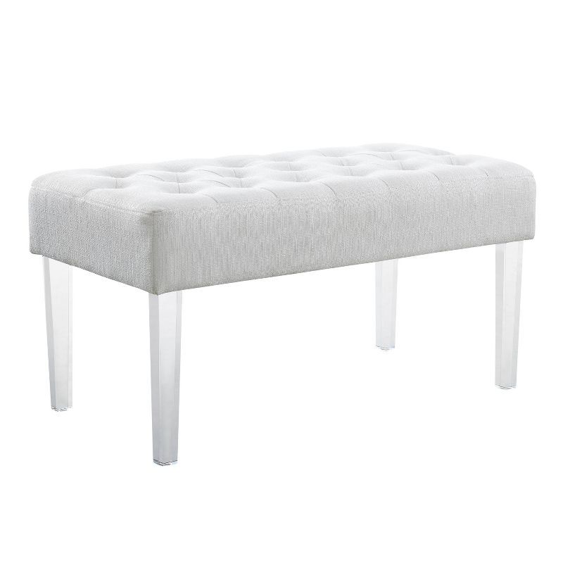 Ella White Tufted Linen Bench with Acrylic Legs