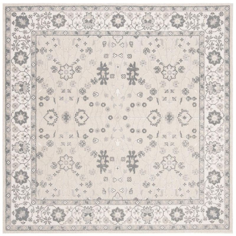 Ivory and Silver Tufted Wool Square Area Rug