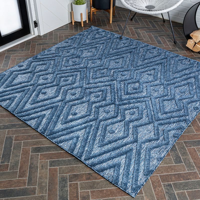 Vintage Moroccan Diamond Navy 5' Square Synthetic Area Rug