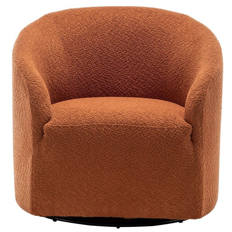 Caramel Boucle Upholstered Swivel Barrel Accent Chair