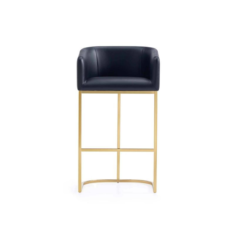 Black Leather and Gold Metal Curved Bar Stool