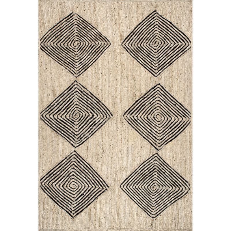 Handmade Black Diamond Pattern Braided Jute Runner Rug