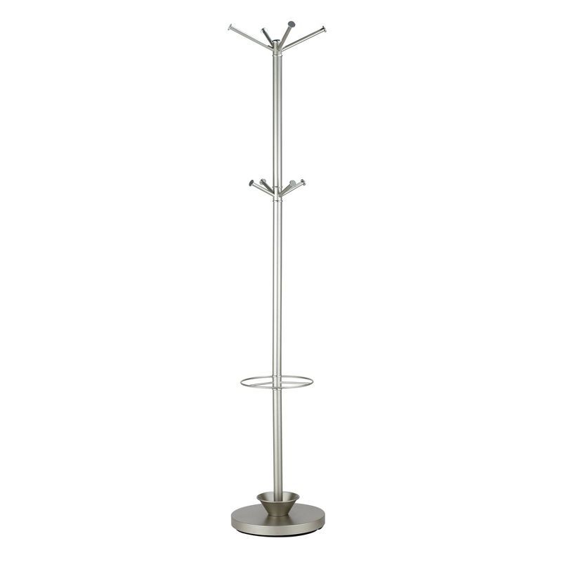 Quatro Champagne Steel Umbrella Stand and Coat Rack with 8 Hooks