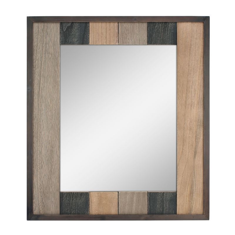 Rustic Rectangular Natural Wood Wall Mirror with Mounting Brackets