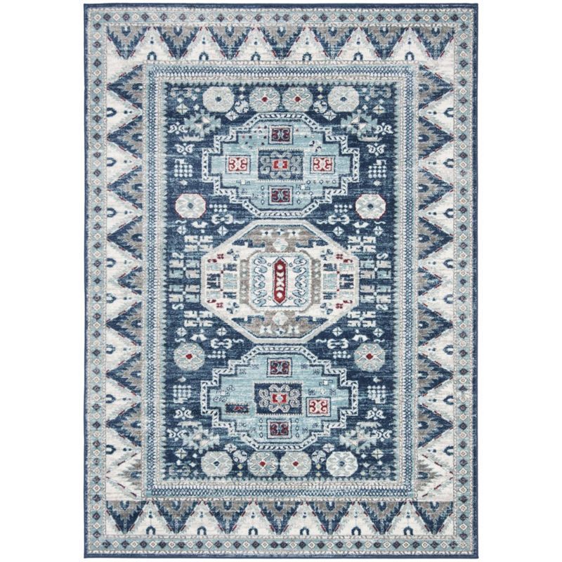 Blue and Cream Rectangular Synthetic Traditional Rug