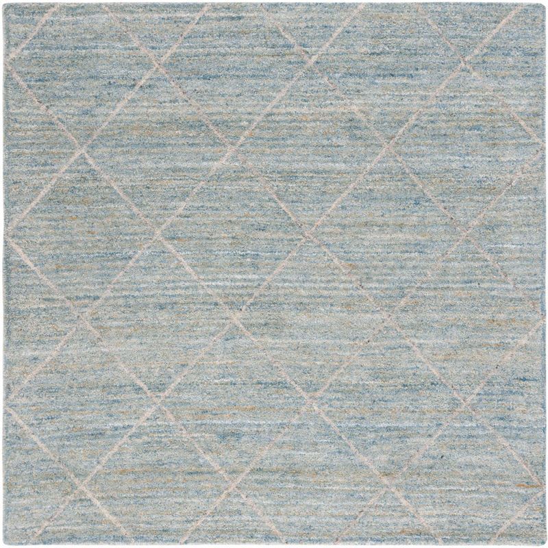 Handmade Blue Wool Tufted Square Rug - 6' x 6'