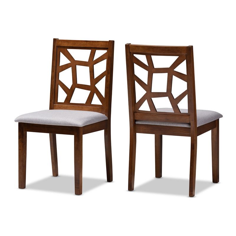 Set of 2 Gray Upholstered Walnut Wood Dining Chairs