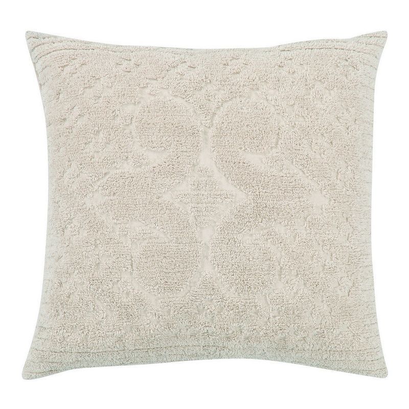 Ivory Cotton Tufted Floral Medallion Euro Sham