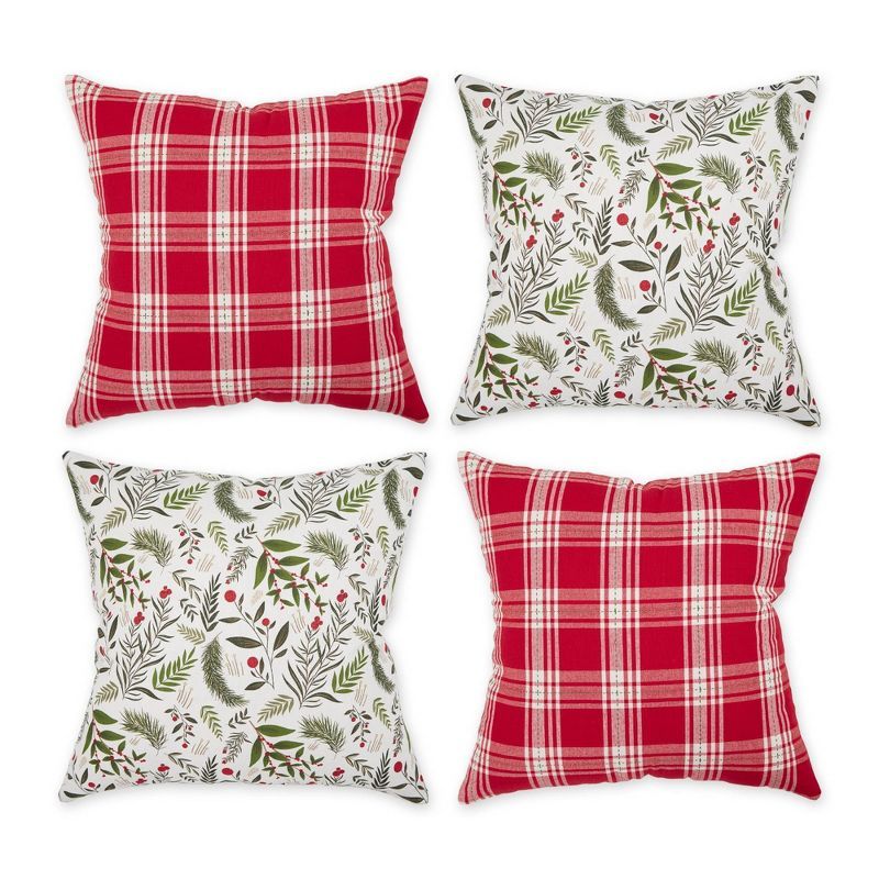 Holiday Sprig & Plaid Cotton Euro Pillow Cover Set