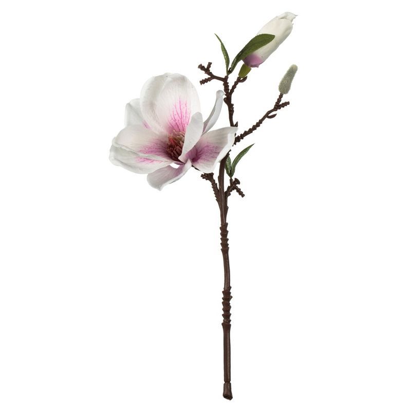 14'' White and Pink Artificial Magnolia Flower Set