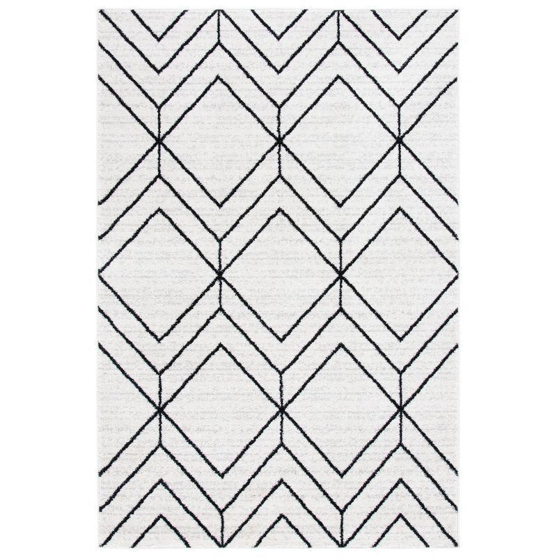 Ivory & Black Geometric Hand-Knotted Synthetic Area Rug, 5'1" x 7'6"