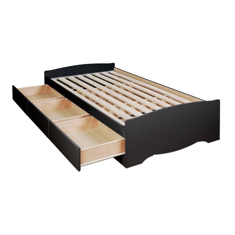 Twin Black Wood Frame Captain's Bed with 3 Storage Drawers