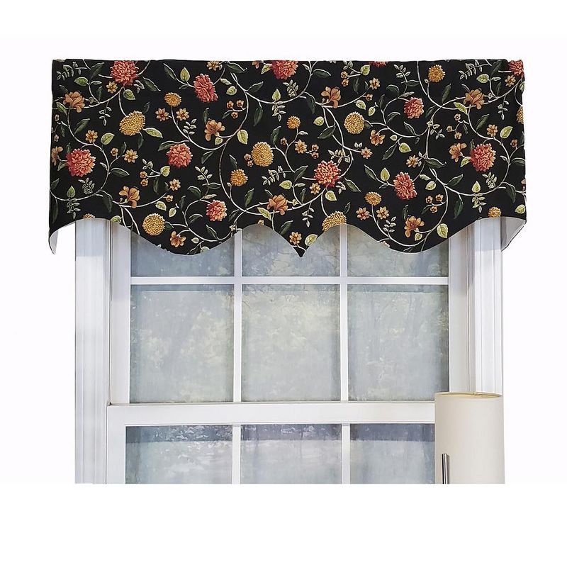 Black Floral Cotton Rod Pocket Window Valance 50" x 17"