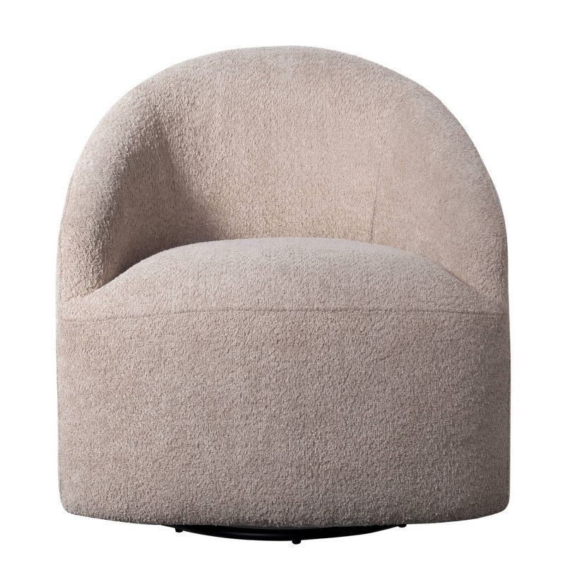 Beige Barrel Swivel Accent Chair with Wood Base