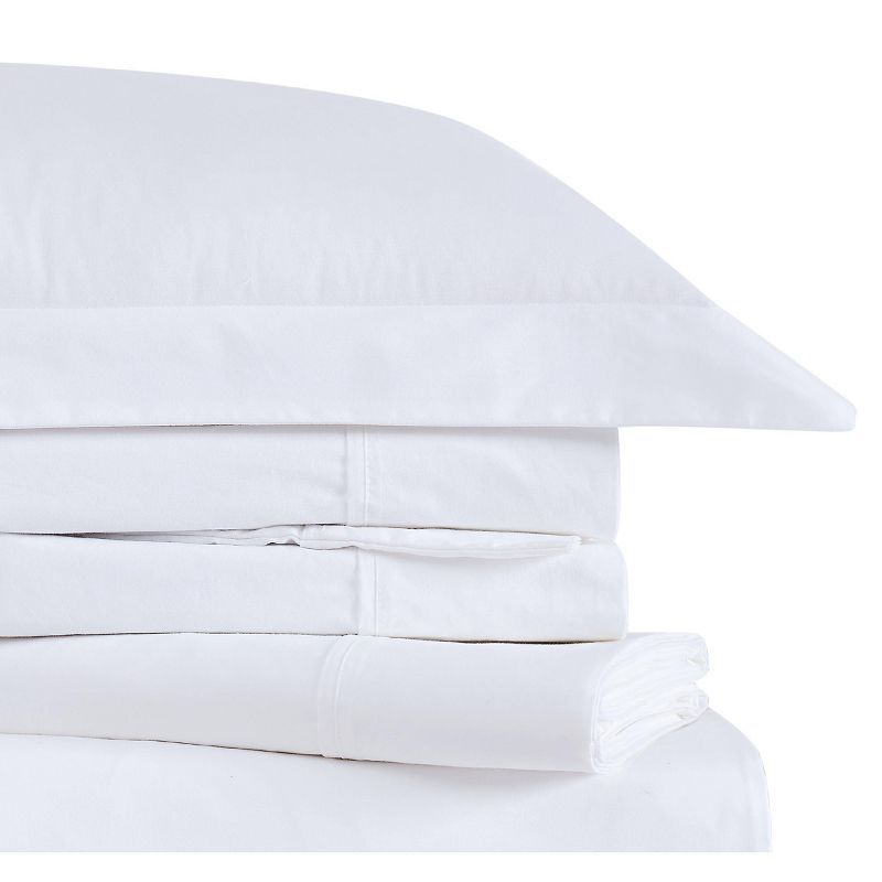 Twin XL White Cotton Percale Solid Sheet Set