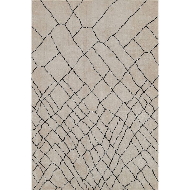 Ivory and Black Rectangular Synthetic Area Rug, 2' x 3'