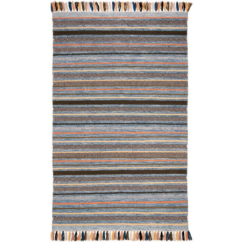 Handmade Blue and Multicolor Wool Cotton Area Rug