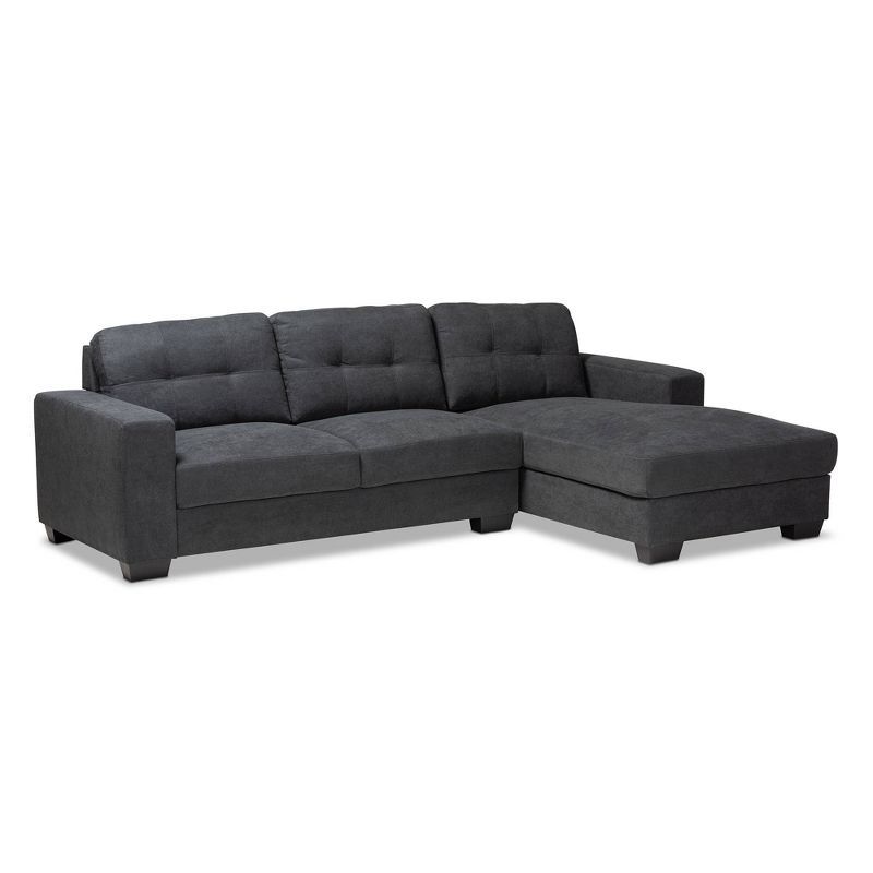 Langley Dark Grey Tufted Fabric Sectional Sofa with Track Arms