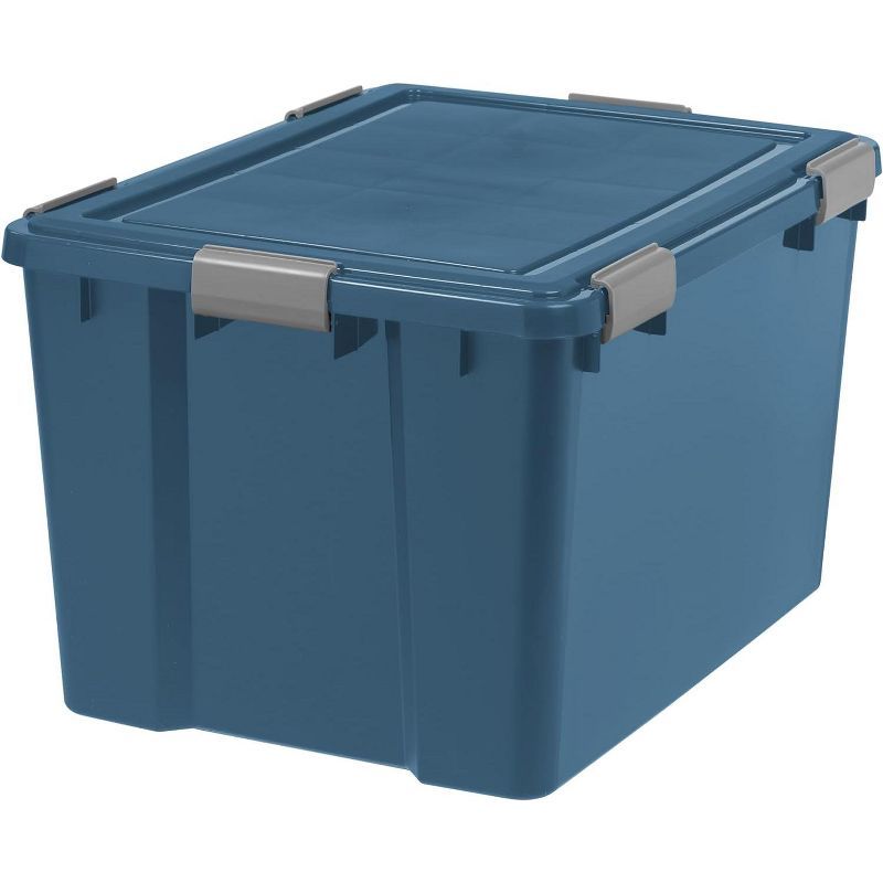 Navy 74 Quart Stackable Plastic Storage Bin with Buckle Lid