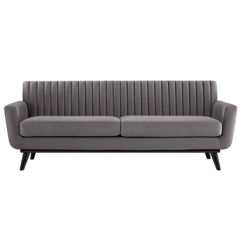 Elegant Gray Velvet Sofa with Tufted Design and Removable Cushions