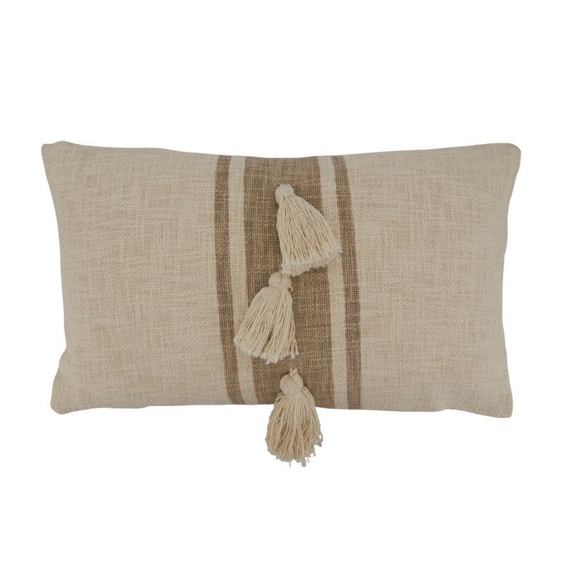 Whimsical Tassel Stripe Square Throw Pillow, Light Background