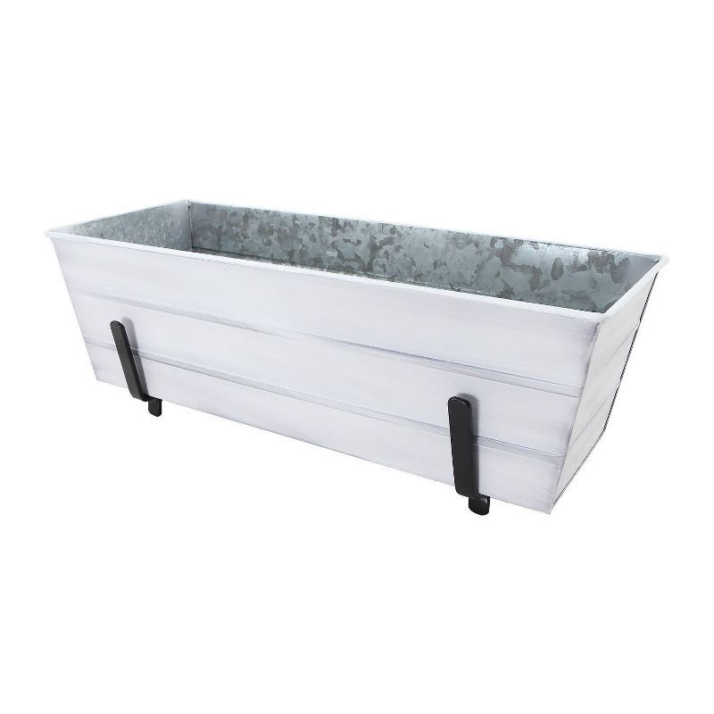 Medium White Galvanized Steel Flower Box with Brackets