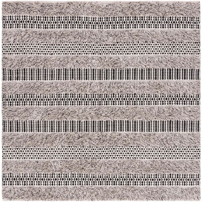 Handwoven Artisan Black and Ivory Cotton 6' Square Rug