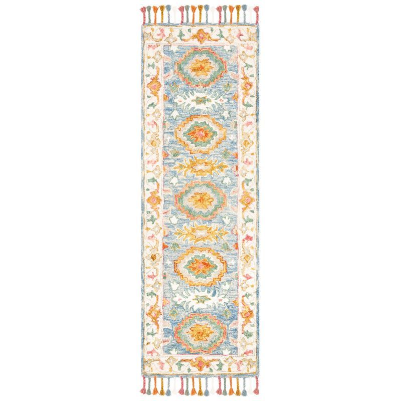 Aspen Blue Ivory Handmade Wool Runner Rug - 27" x 6"