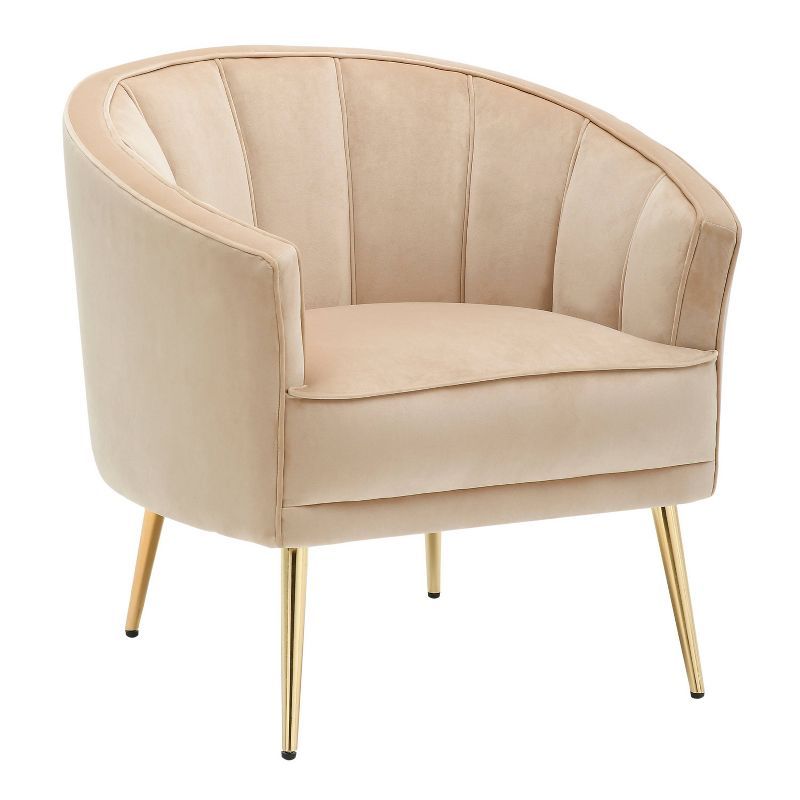 Champagne Velvet Barrel Accent Chair with Gold Metal Legs