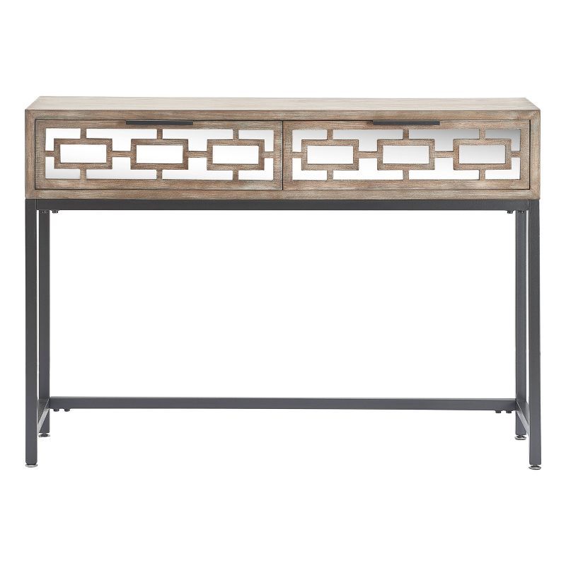 Hayworth 51'' Weathered Grey Mirrored Console Table with Drawers