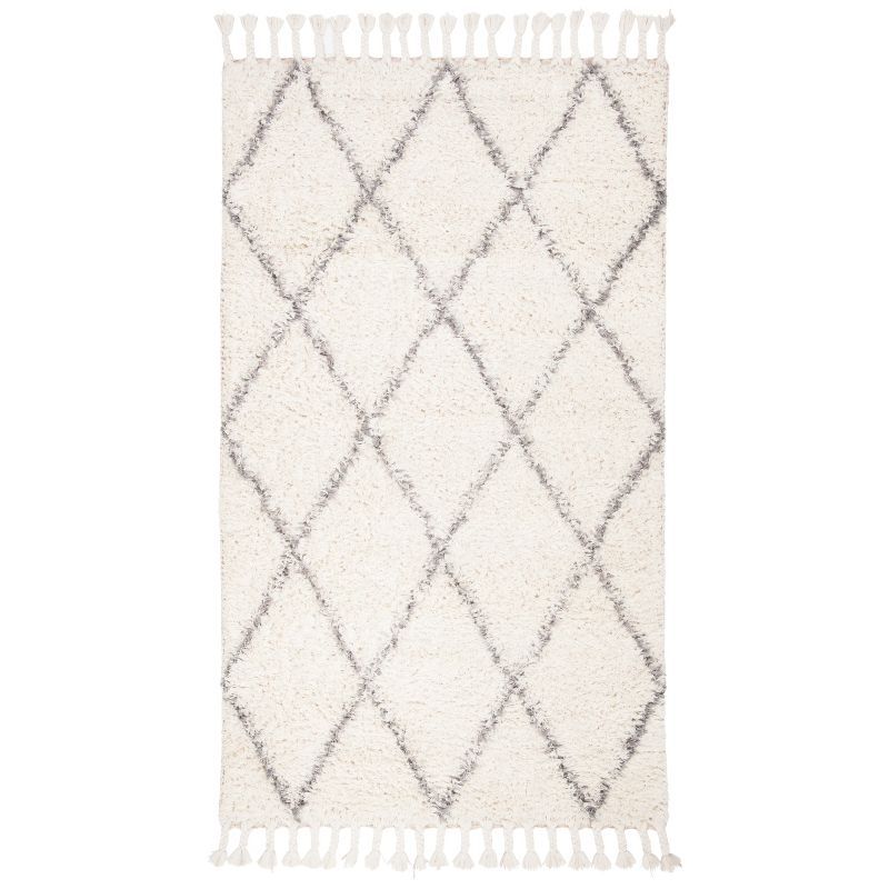 Luxurious Grey/Ivory Hand-Tufted Shag Wool Area Rug 6' x 9'