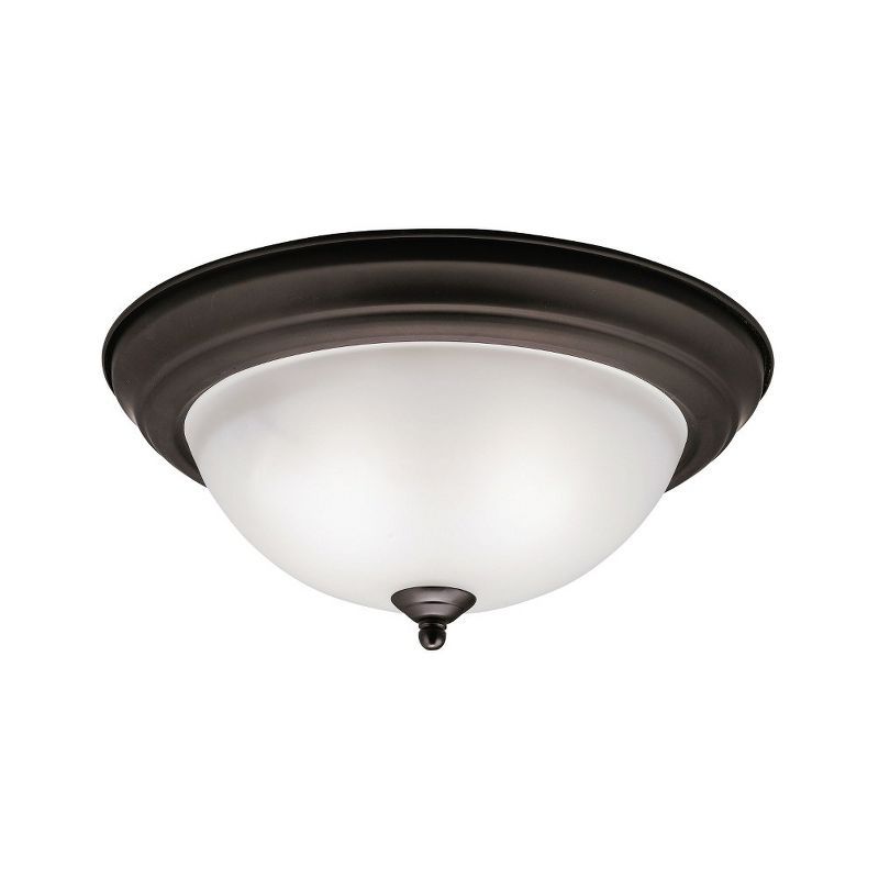 13.25" Olde Bronze Flush Mount Ceiling Light with White Glass Shade