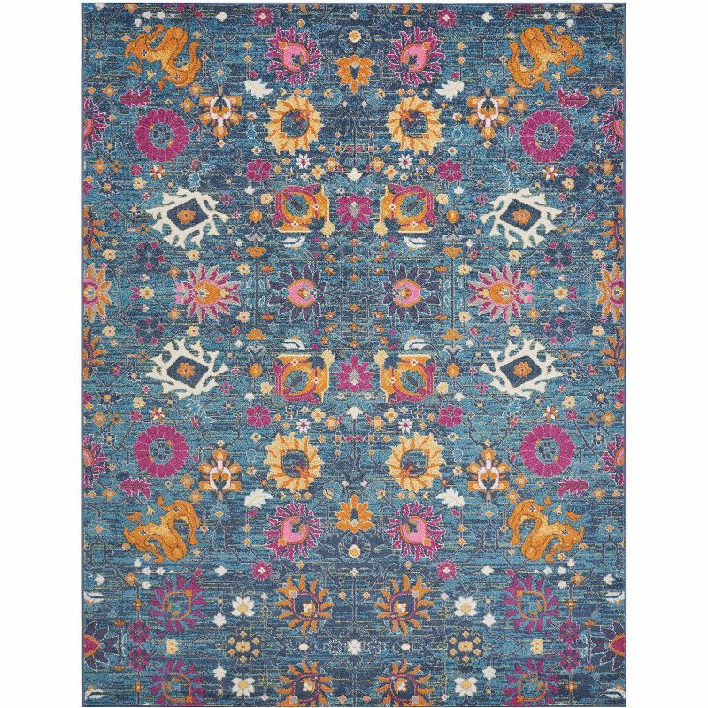 Denim Floral Synthetic 9' x 12' Hand-knotted Area Rug