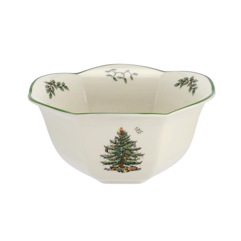 Spode Christmas Tree Hexagonal Ceramic Nut Bowl, 7.5 Inch